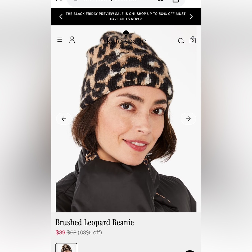 Kate Spade Brushed Leopard Animal Print Knit Hat Beanie Womenโs One Size - Picture 7 of 7